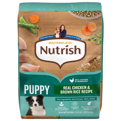 Nutrish bolsa frente mostrando receta puppy y beneficio nutricional