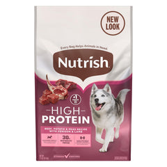 Nutrish bolsa frontal mostrando diseño y beneficios para perros activos