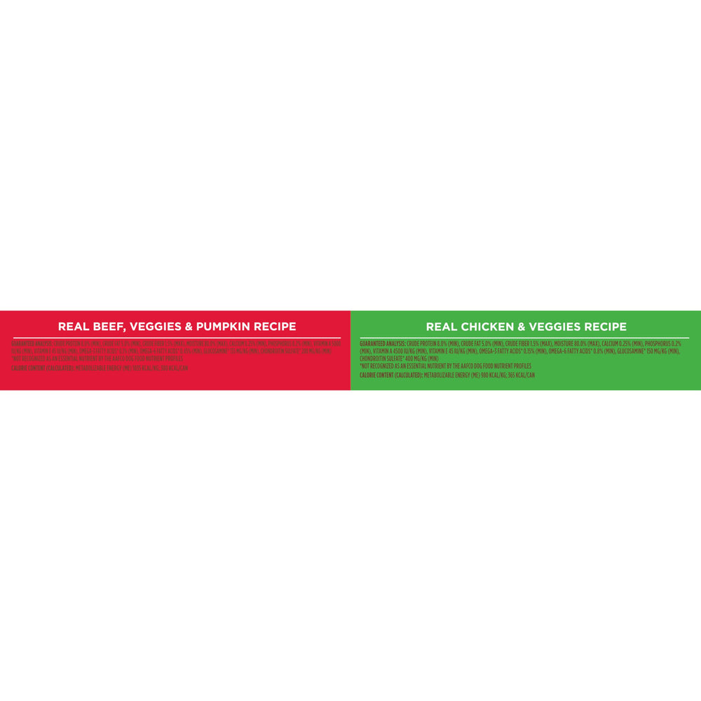 Nutrish ingredientes visibles de carne y verduras, transparencia de receta