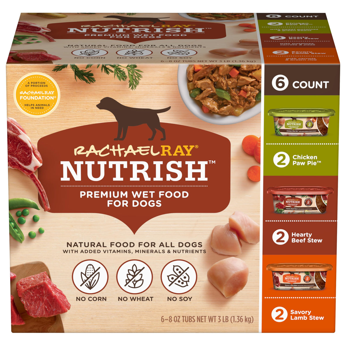 Nutrish tarrina frontal del paquete mostrando variedad y conveniencia