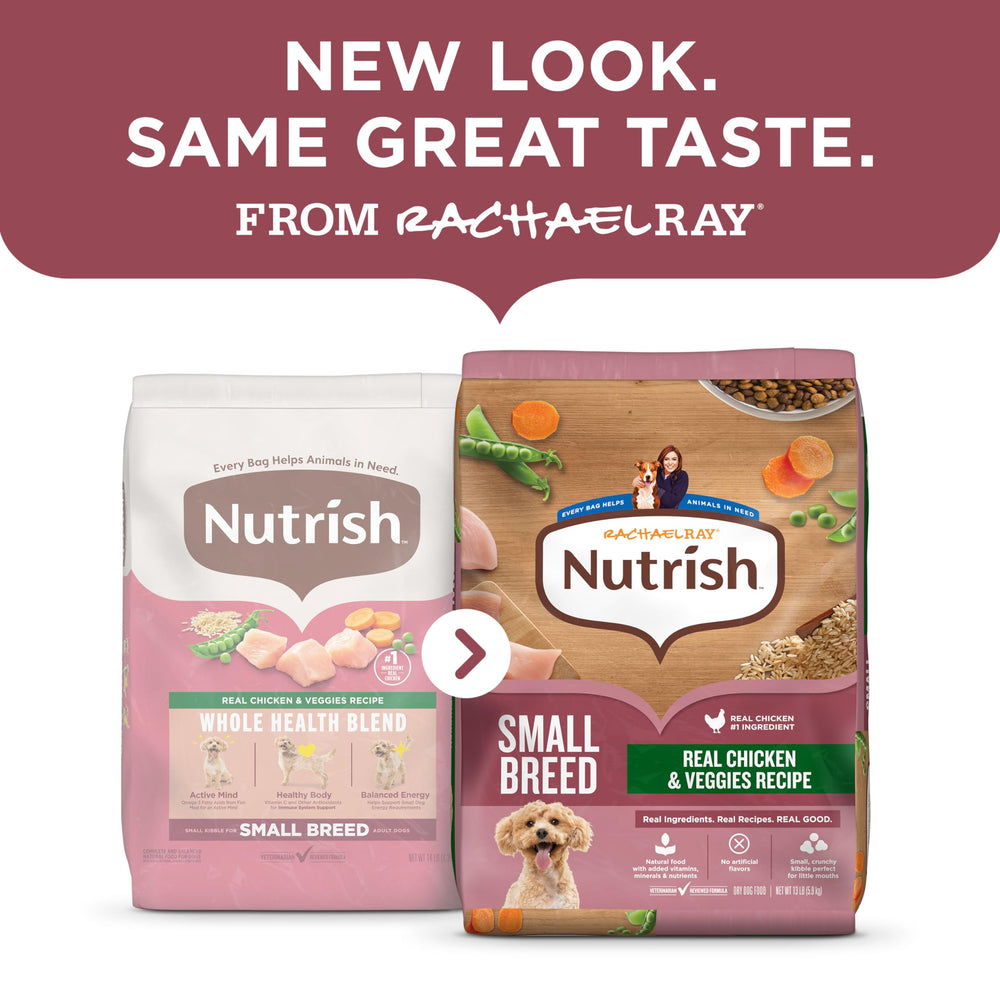 Nutrish primer plano de croqueta pequeña y textura crujiente para masticar fácil