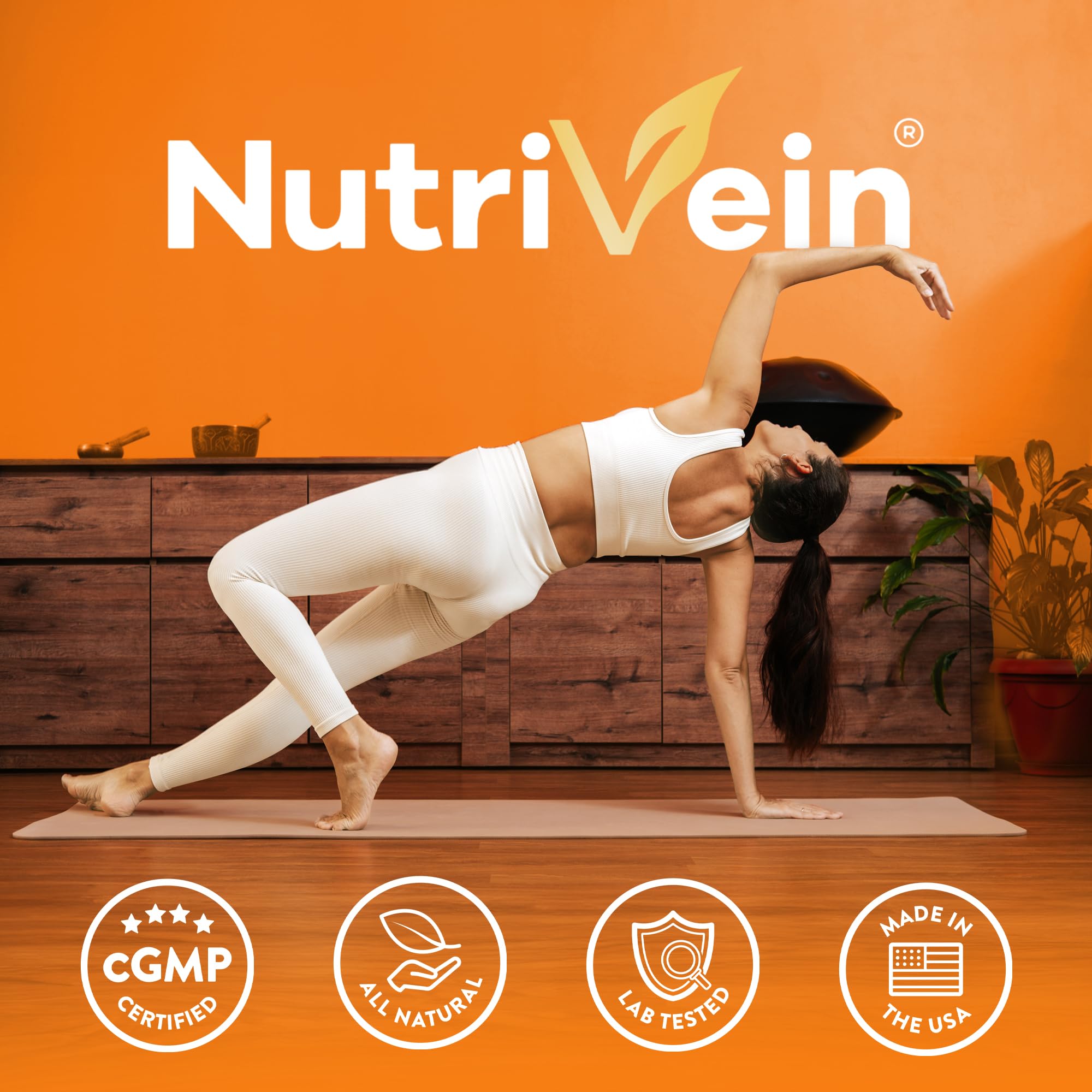 Nutrivein bottle with manufacturing backdrop, cGMP quality and safety benefit