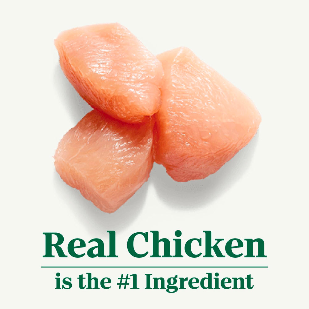 Ingredientes reales con pollo fresco para Nutro, enfatizando proteína identificable y calidad