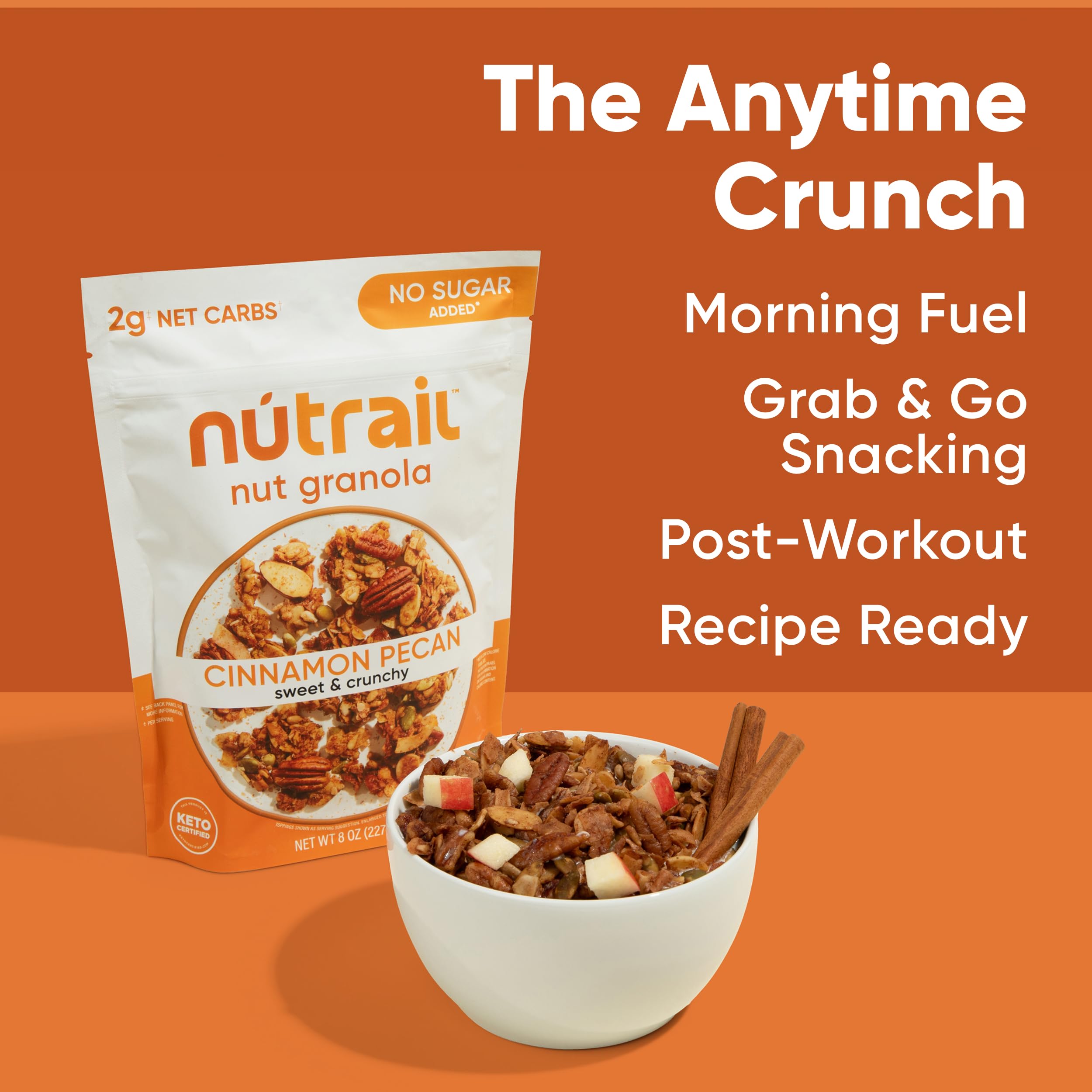 NuTrail porción con etiqueta nutricional visible, bajo en carbohidratos