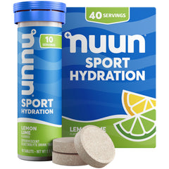 Nuun tube front view showing Lemon Lime label and portable hydration benefit
