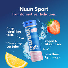 Nuun tableta efervescente disolviéndose en agua para rápida hidratación