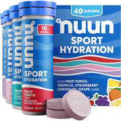 Nuun tube front packaging showing mixed flavors and portability benefit