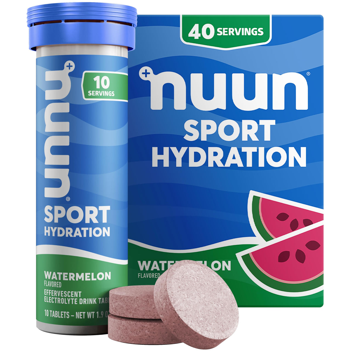 Nuun Watermelon front packaging showing tube and flavor branding for easy recognition and portability