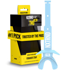 NXT NXTRND protector bucal frontal en Columbia Blue mostrando ajuste claro