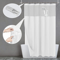 N&Y HOME curtain and snap-in liner hanging in a clean bathroom setting