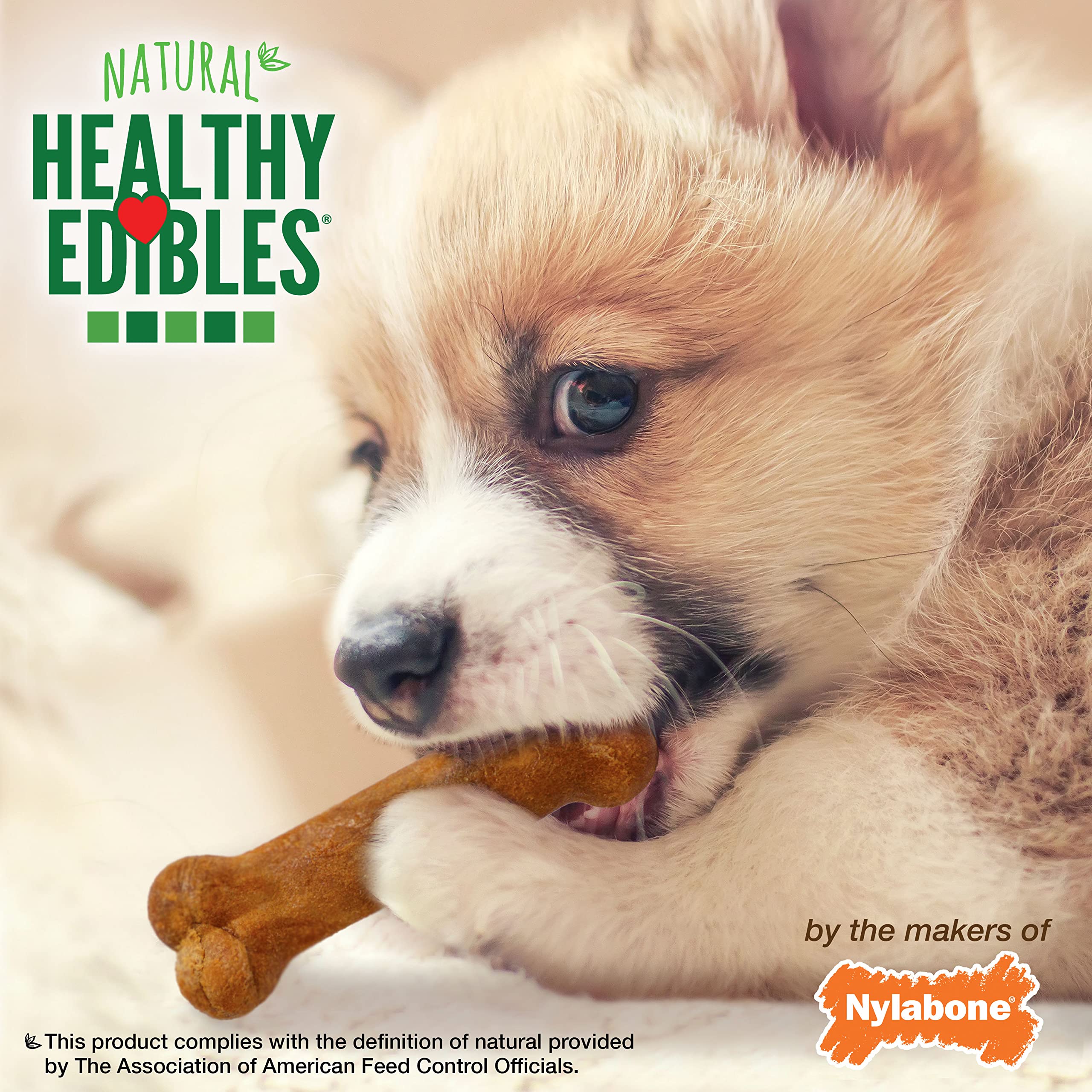 Nylabone etiqueta de ingredientes destacando calcio y DHA