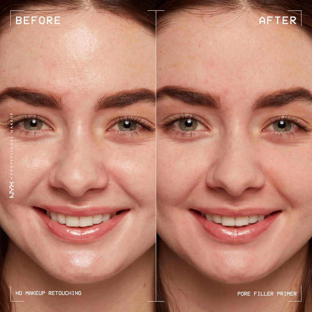 NYX Pore Filler etiqueta con ingredientes clave y beneficios visibles