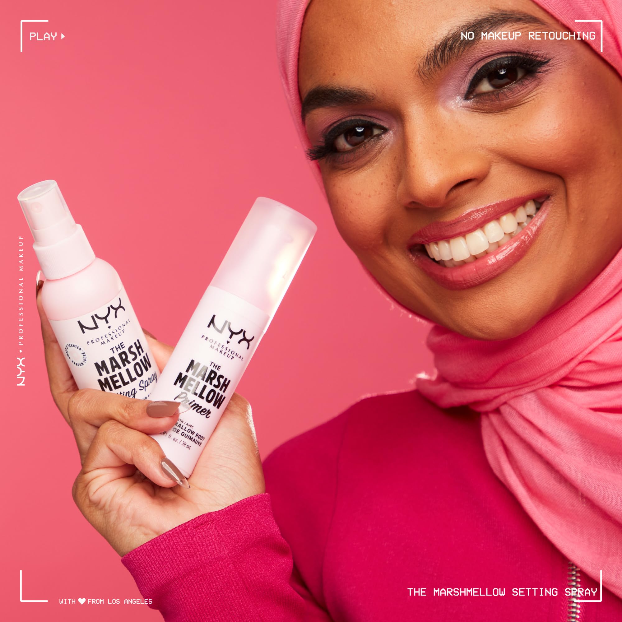 NYX primer junto a otros productos de rostro para rutina completa