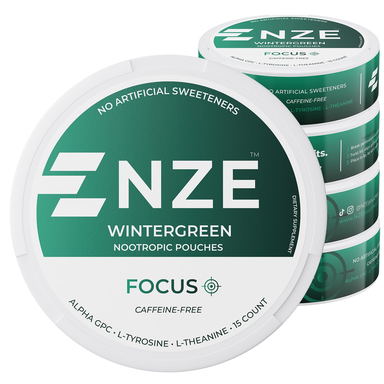 NZE lata frontal wintergreen mostrando diseño y conveniencia