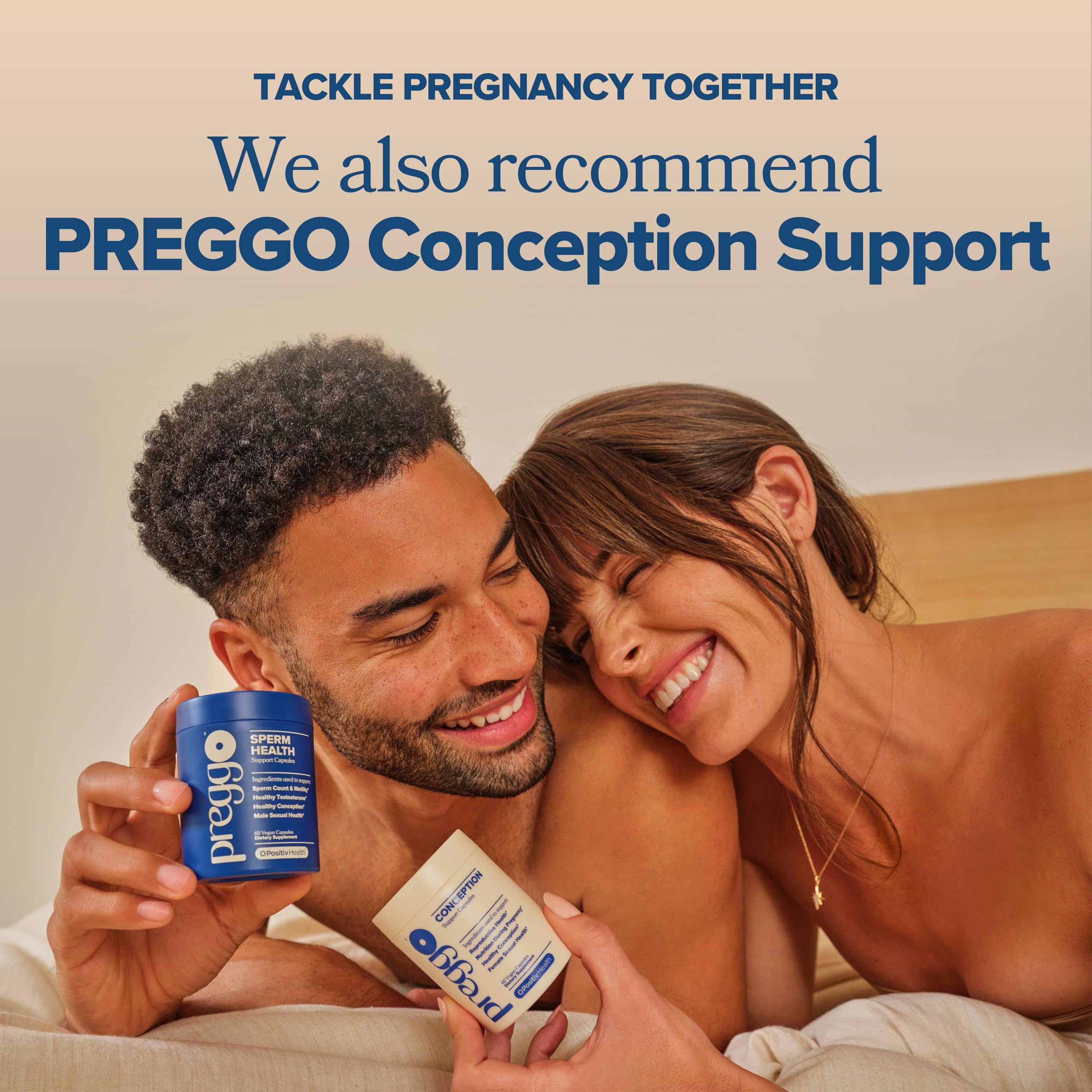 O Positiv PREGGO en escenario de pareja enfatizando apoyo a la concepción