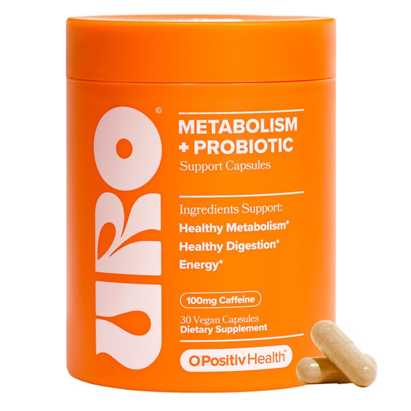O Positiv envase frontal del suplemento para metabolismo y probiótico, anuncia energía