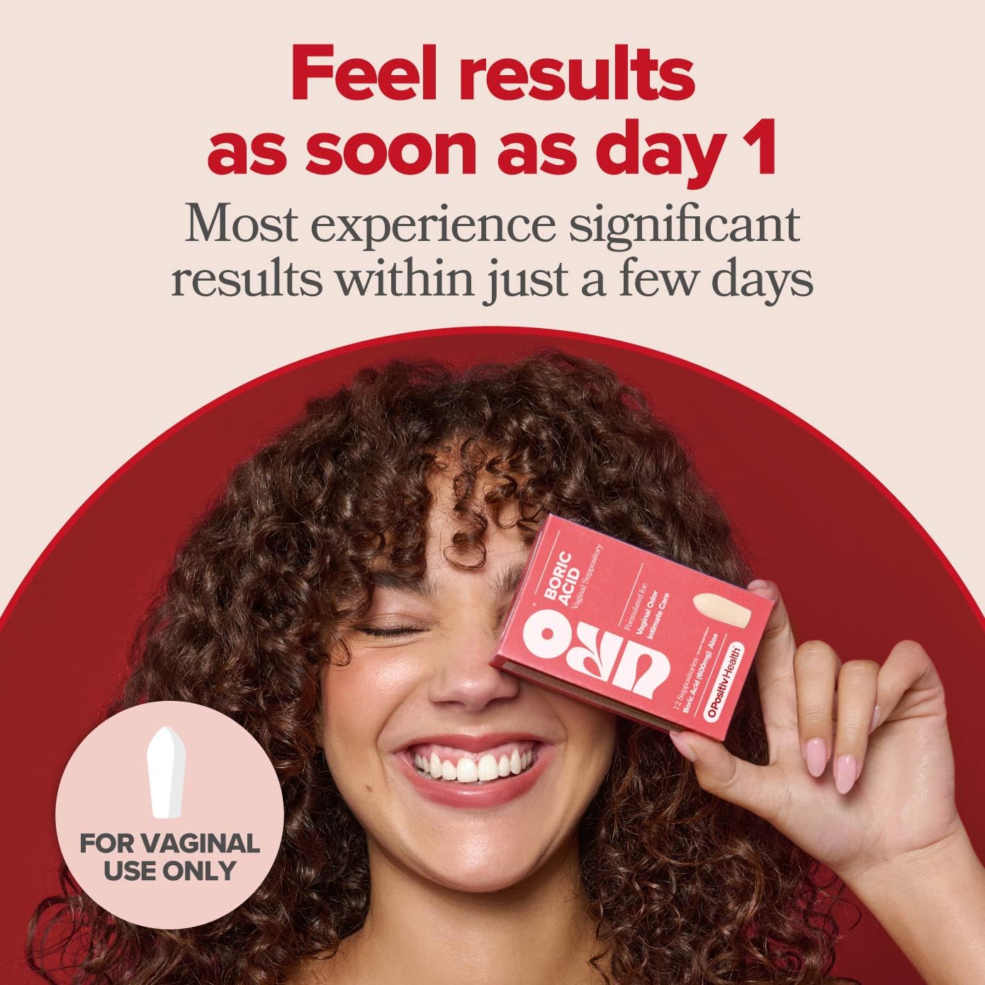 O Positiv URO detalle del supositorio mostrando superficie y suavidad