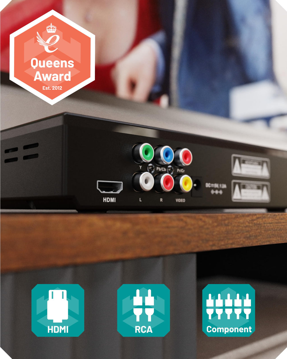 Oakcastle DVD100 conectado por HDMI a televisor HD, imagen más nítida gracias al escalado 1080p