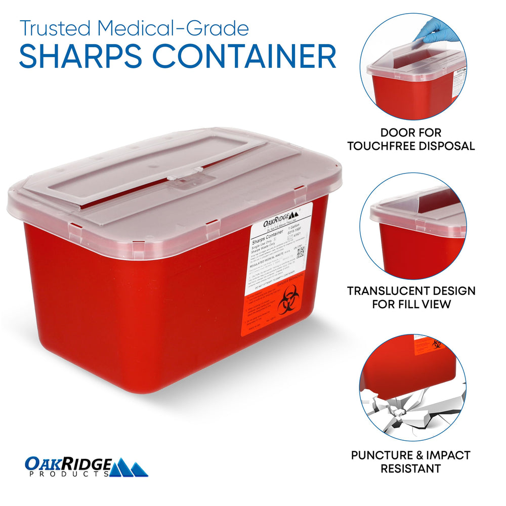 OakRidge Products contenedor en consultorio demostrando uso seguro