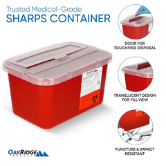 OakRidge Products contenedor en consultorio demostrando uso seguro