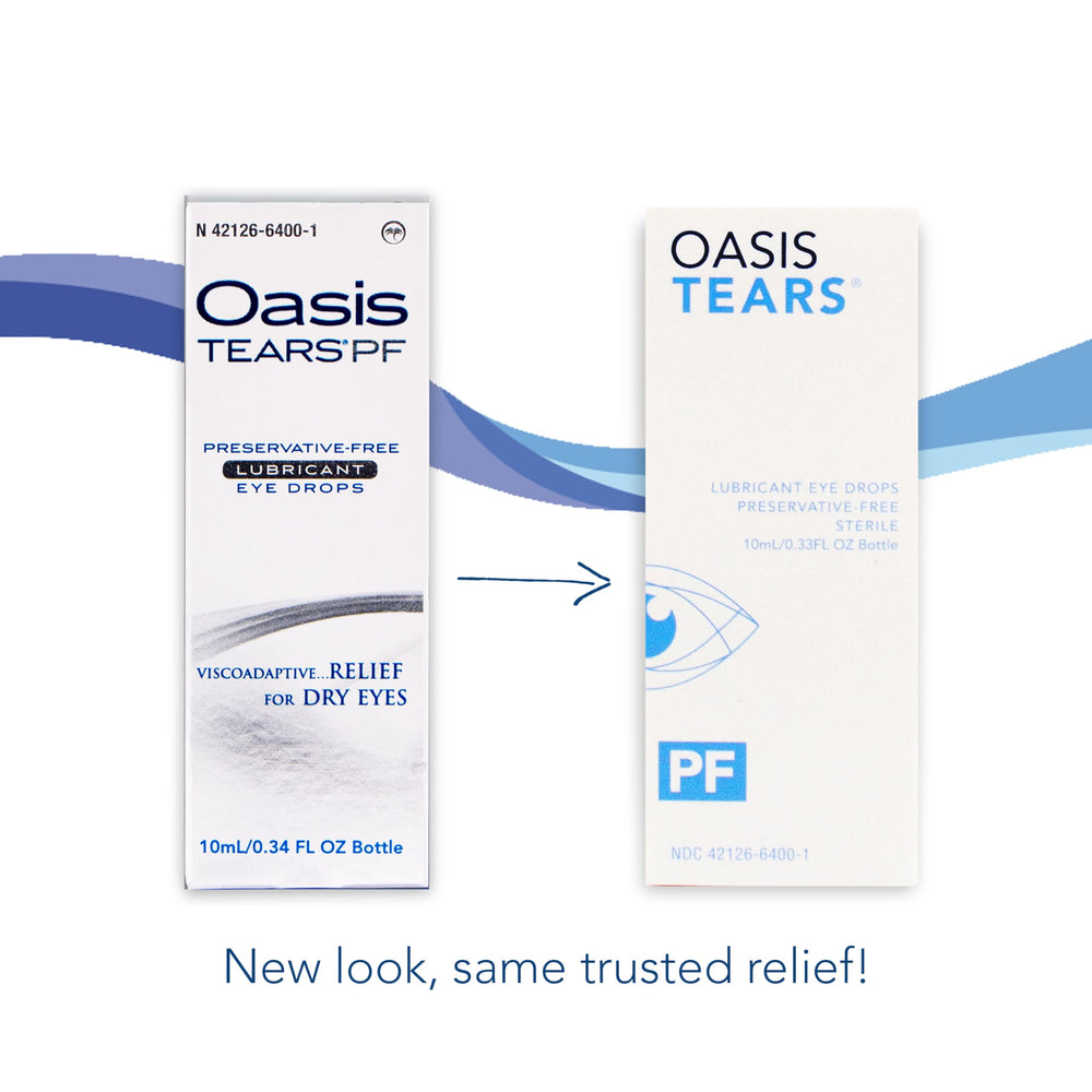 Oasis TEARS frasco junto a objeto para comparar tamaño y portabilidad