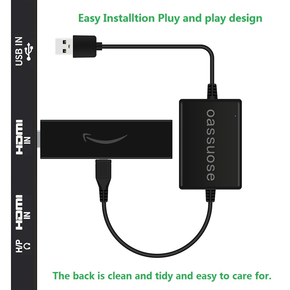 Oassuose cable conectado a Fire TV Stick mostrando instalación limpia