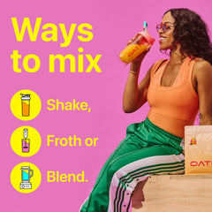 OATH NUTRITION bebida lista en vaso transparente demostrando aspecto tipo jugo