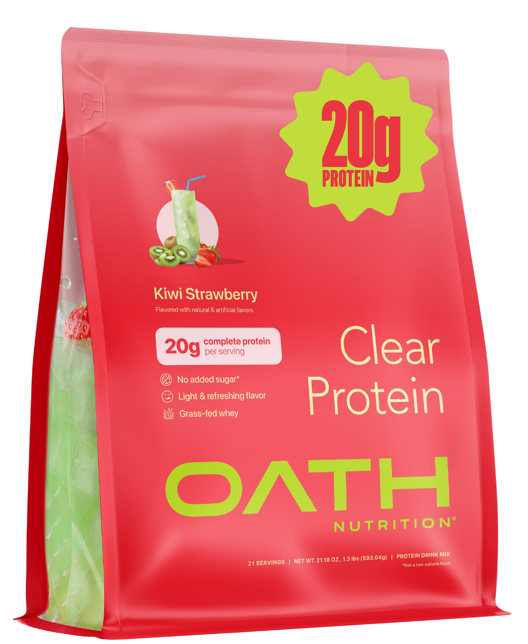 OATH NUTRITION frente del empaque mostrando sabor kiwi fresa y 21 porciones