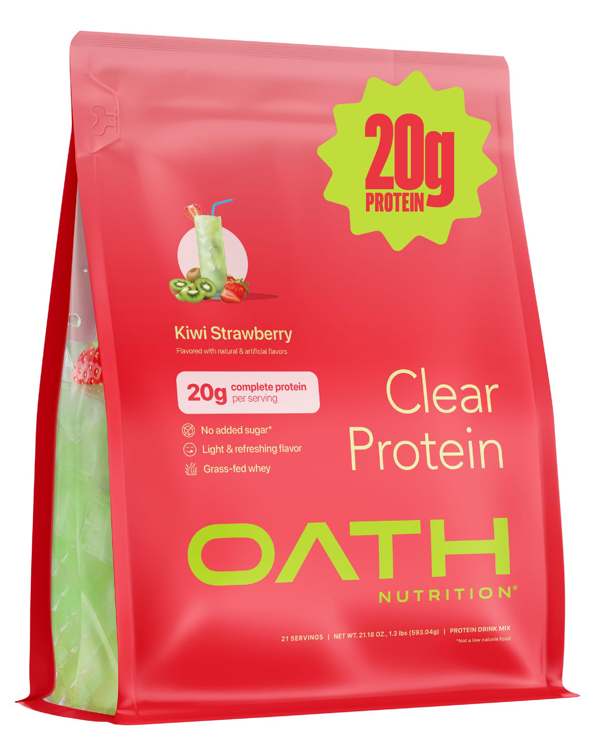 OATH NUTRITION frente del empaque mostrando sabor kiwi fresa y 21 porciones
