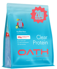 OATH NUTRITION envase frontal Icy Blue Razz mostrando diseño y porciones