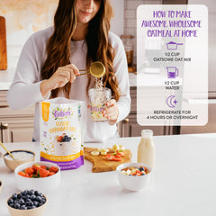 Oatsome tazón servido frío con frutas, desayuno rápido y saciante