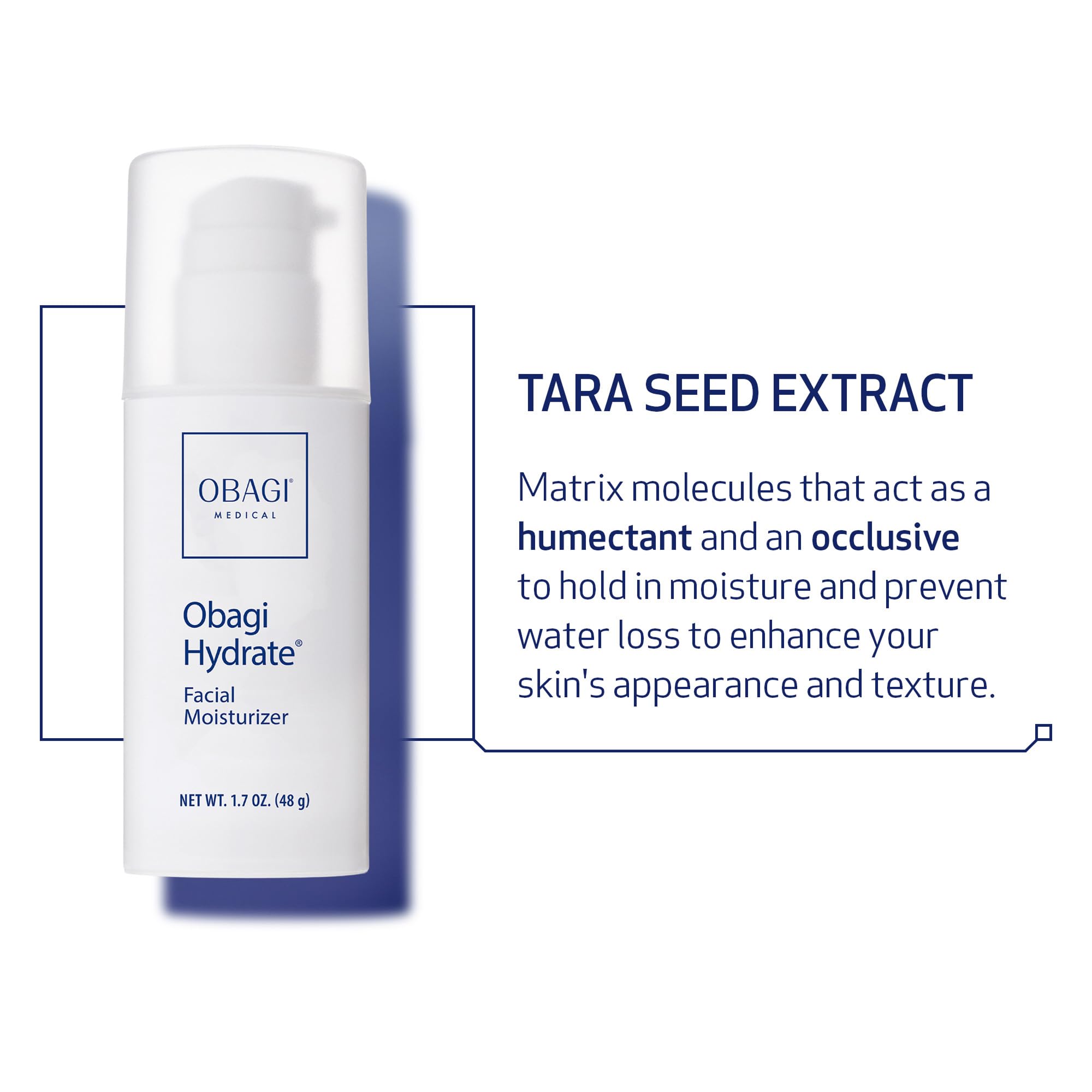 Lista de ingredientes de Obagi Hydrate resaltando componentes naturales clave