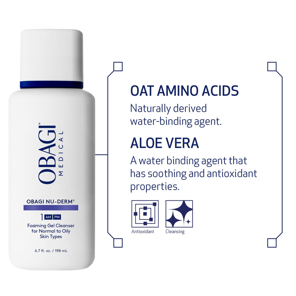 Obagi Nu-Derm gel en uso al lavar rostro, limpia sin resecar