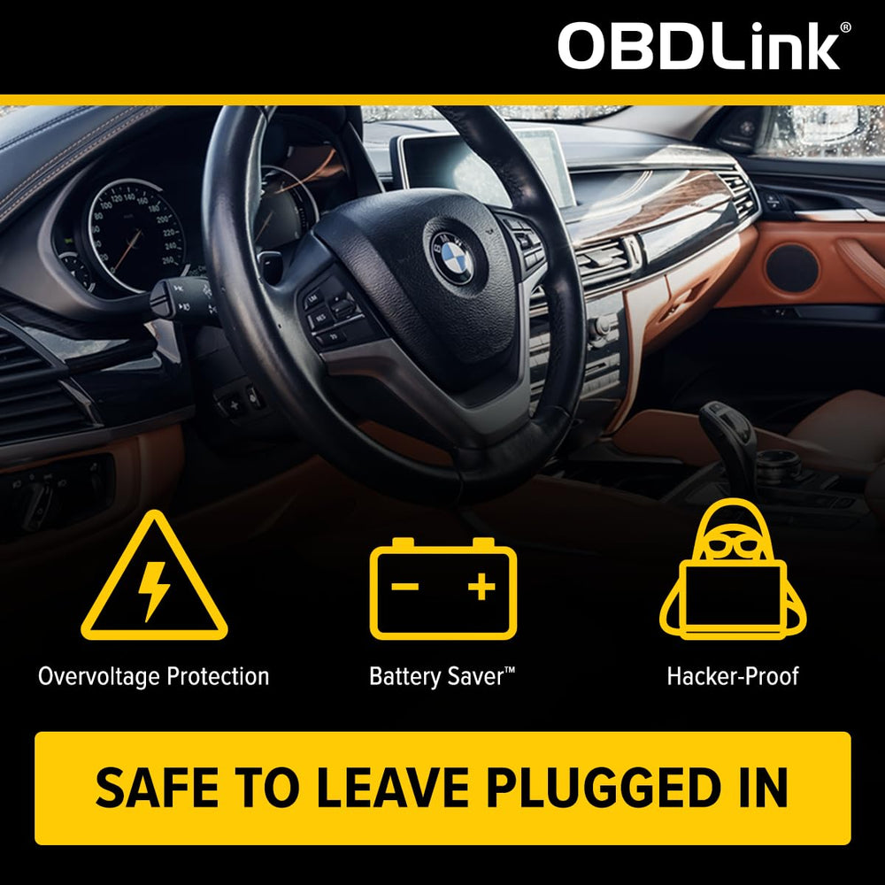 OBDLink CX caja y accesorios con instrucciones para instalación segura
