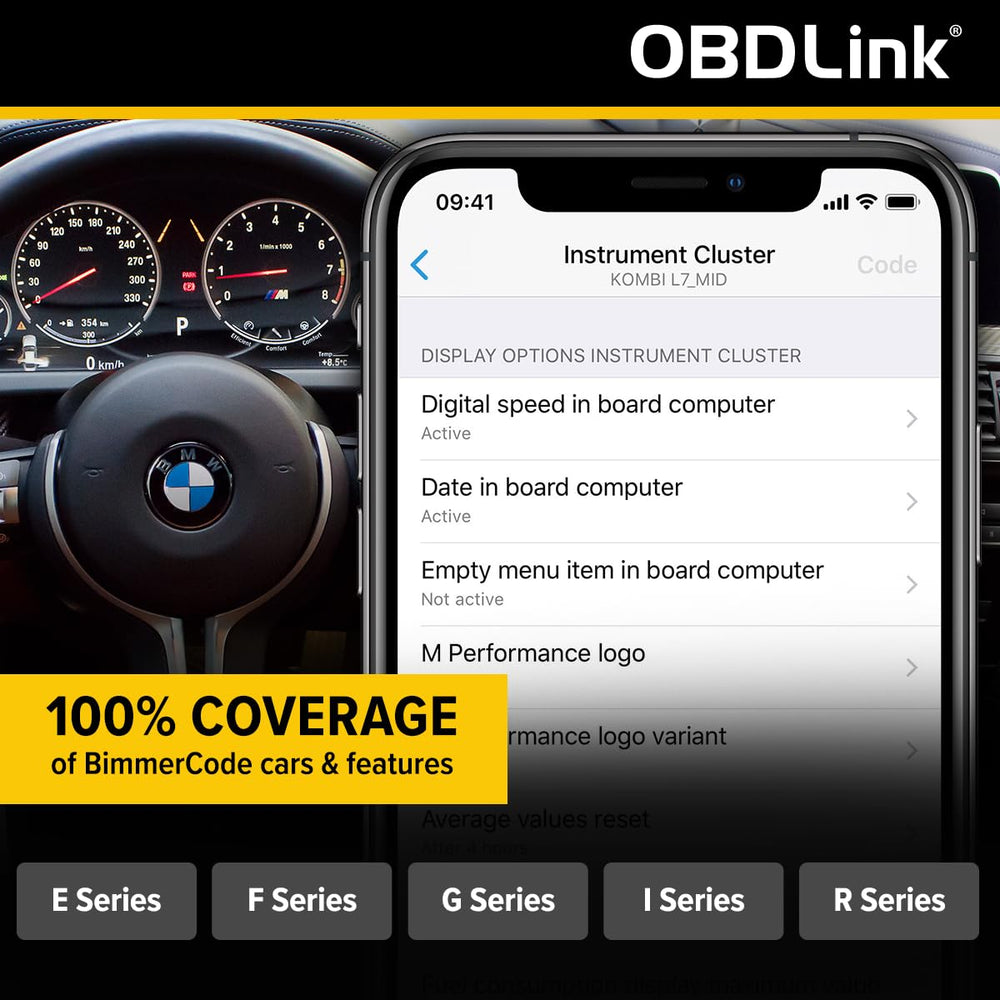OBDLink CX conectado en el puerto OBD de un BMW para diagnóstico en vivo