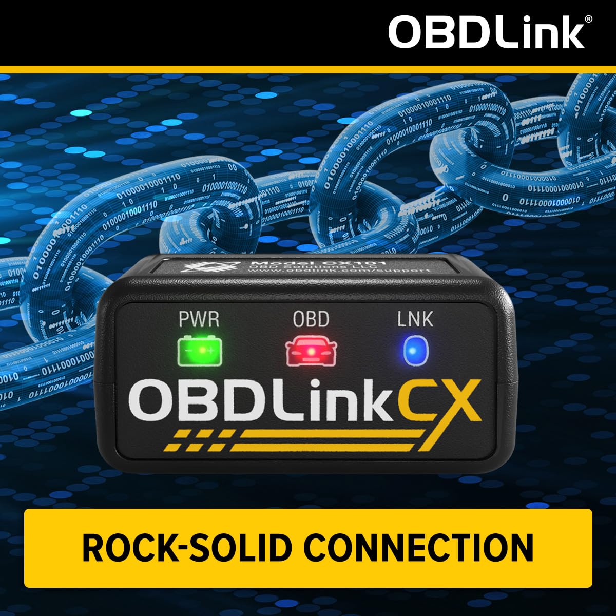 OBDLink CX comparación de tamaño con una mano para transporte fácil