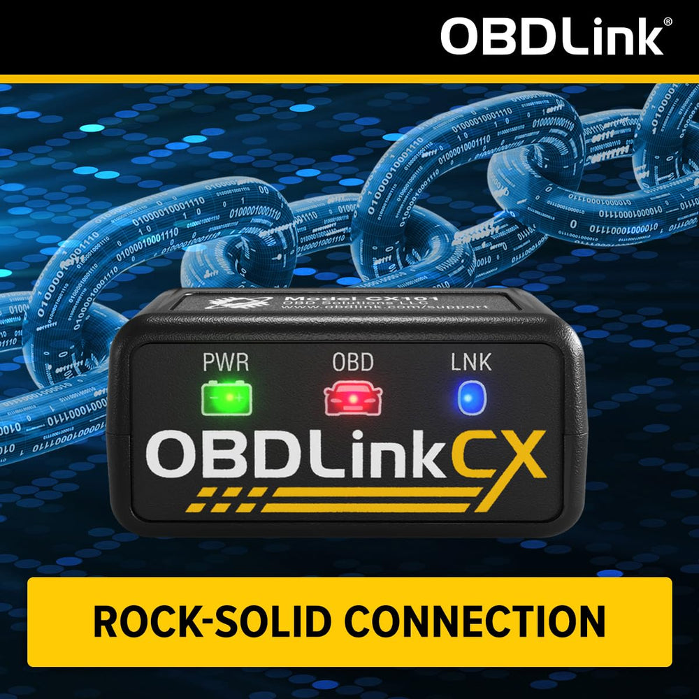 OBDLink CX comparación de tamaño con una mano para transporte fácil
