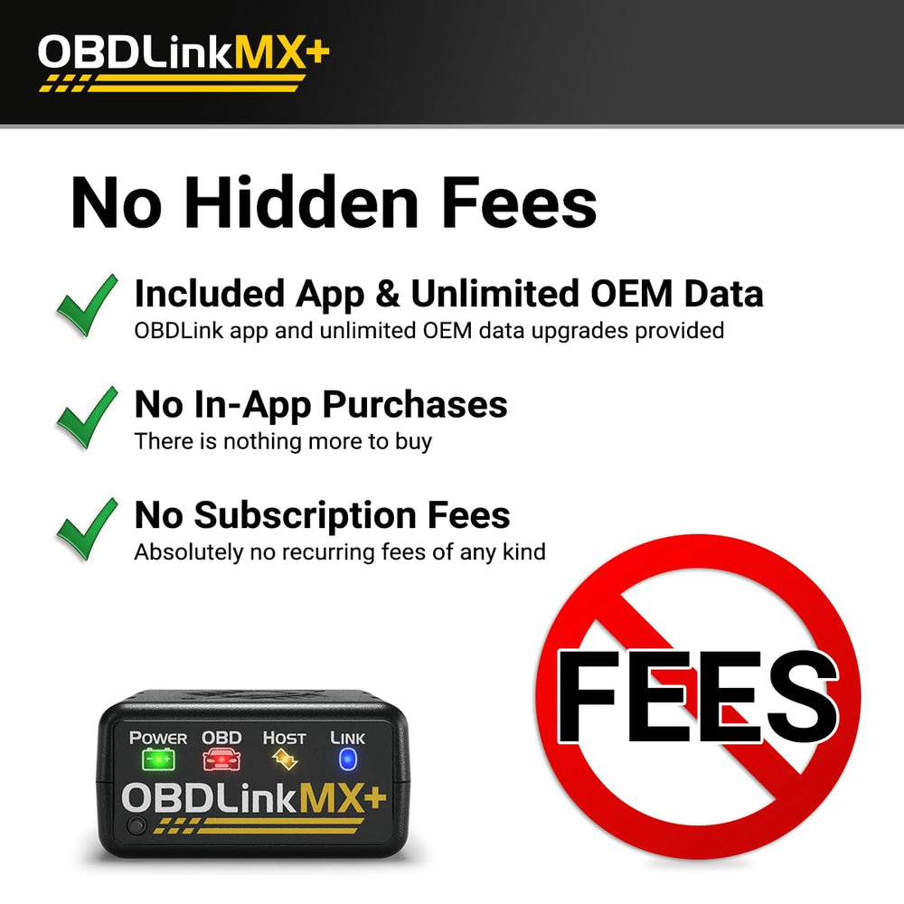 OBDLink MX+ etiqueta con información del firmware y seguridad