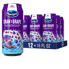 Ocean Spray lata frente mostrando etiqueta y sabor Cran-Grape, apetito inmediato