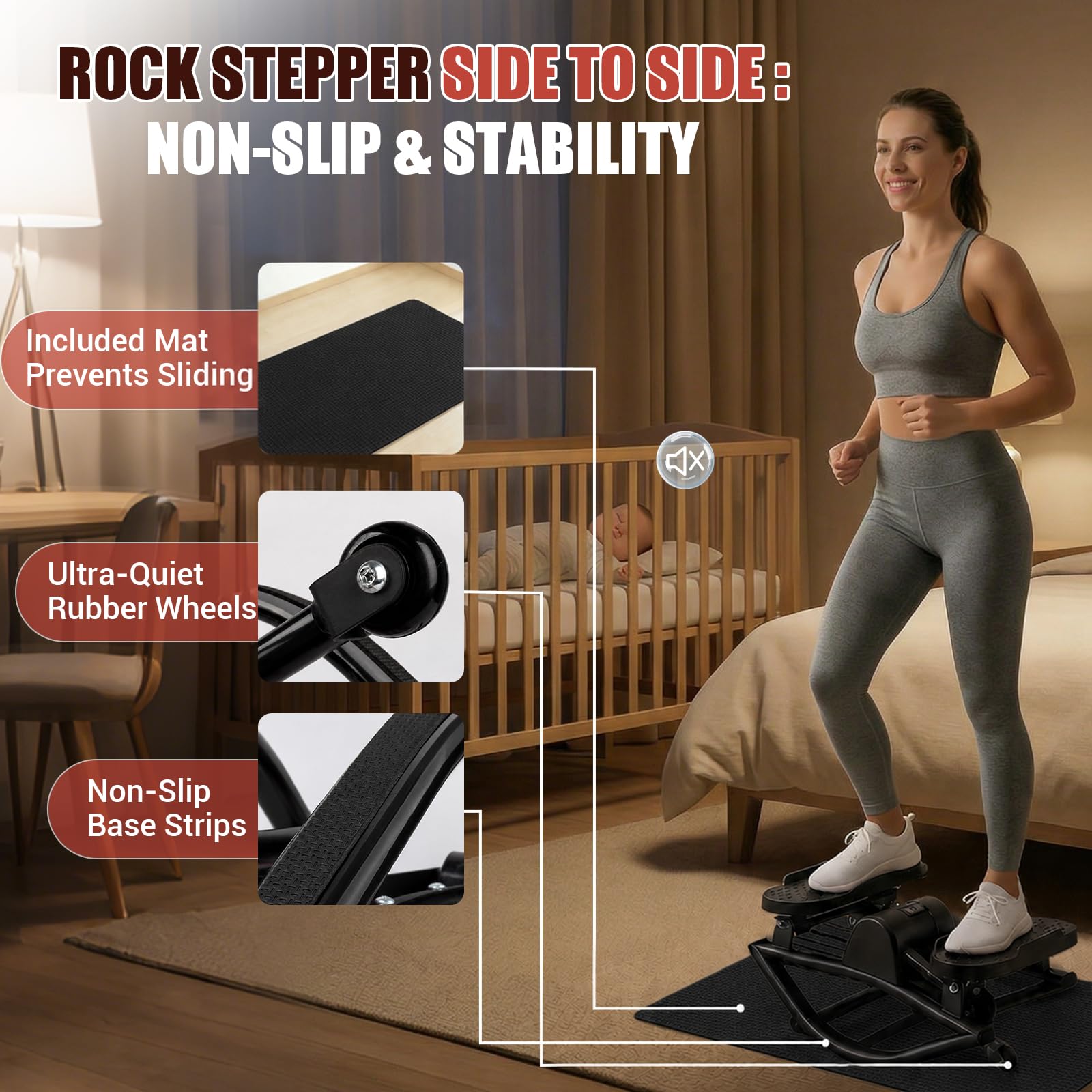 ODCPN alfombra antideslizante con stepper, protege suelos y reduce ruido