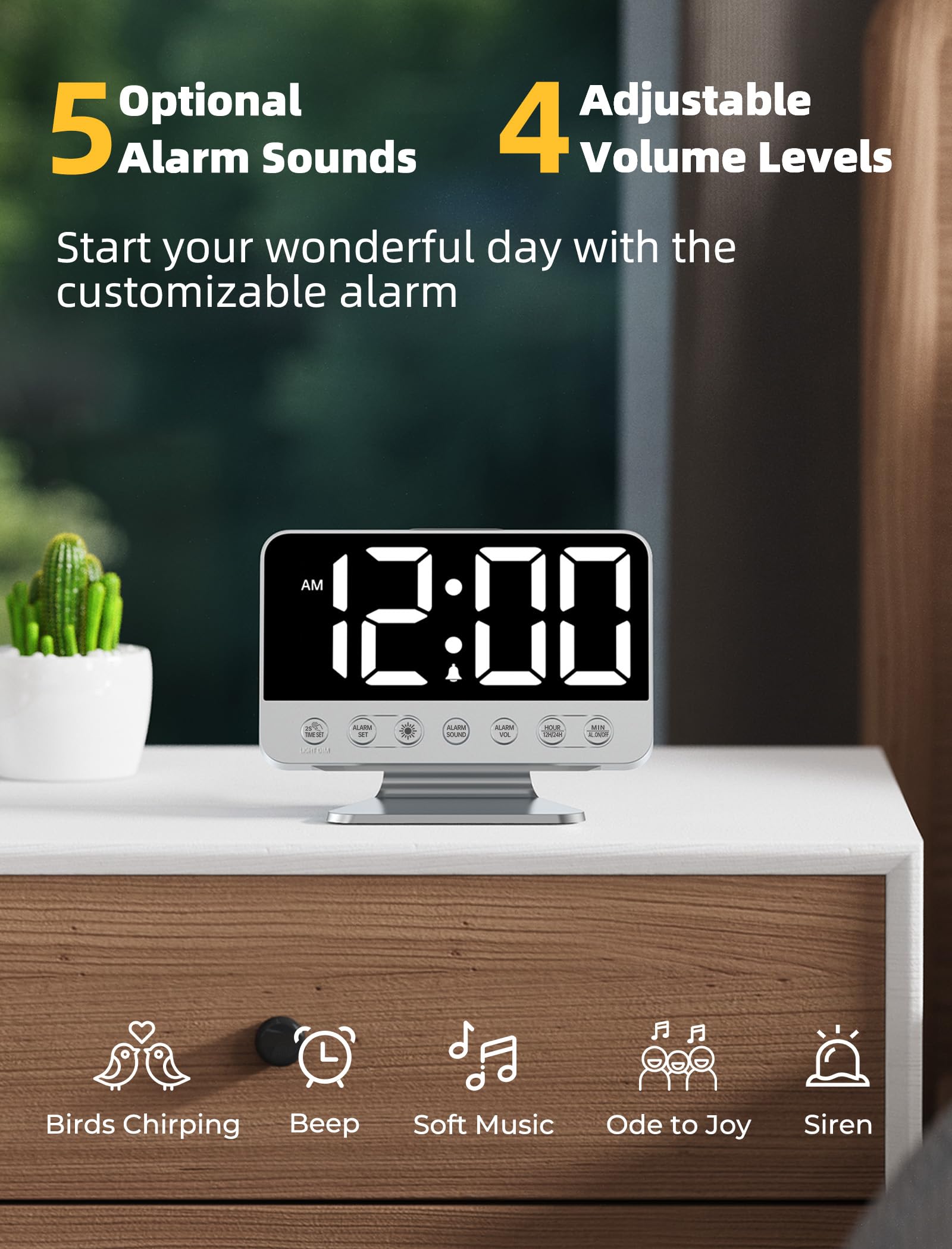 Odokee reloj en mesita de noche ofreciendo luz ambiental y estética moderna