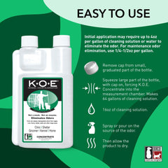 Odorcide label close-up highlighting dilution instructions and benefits