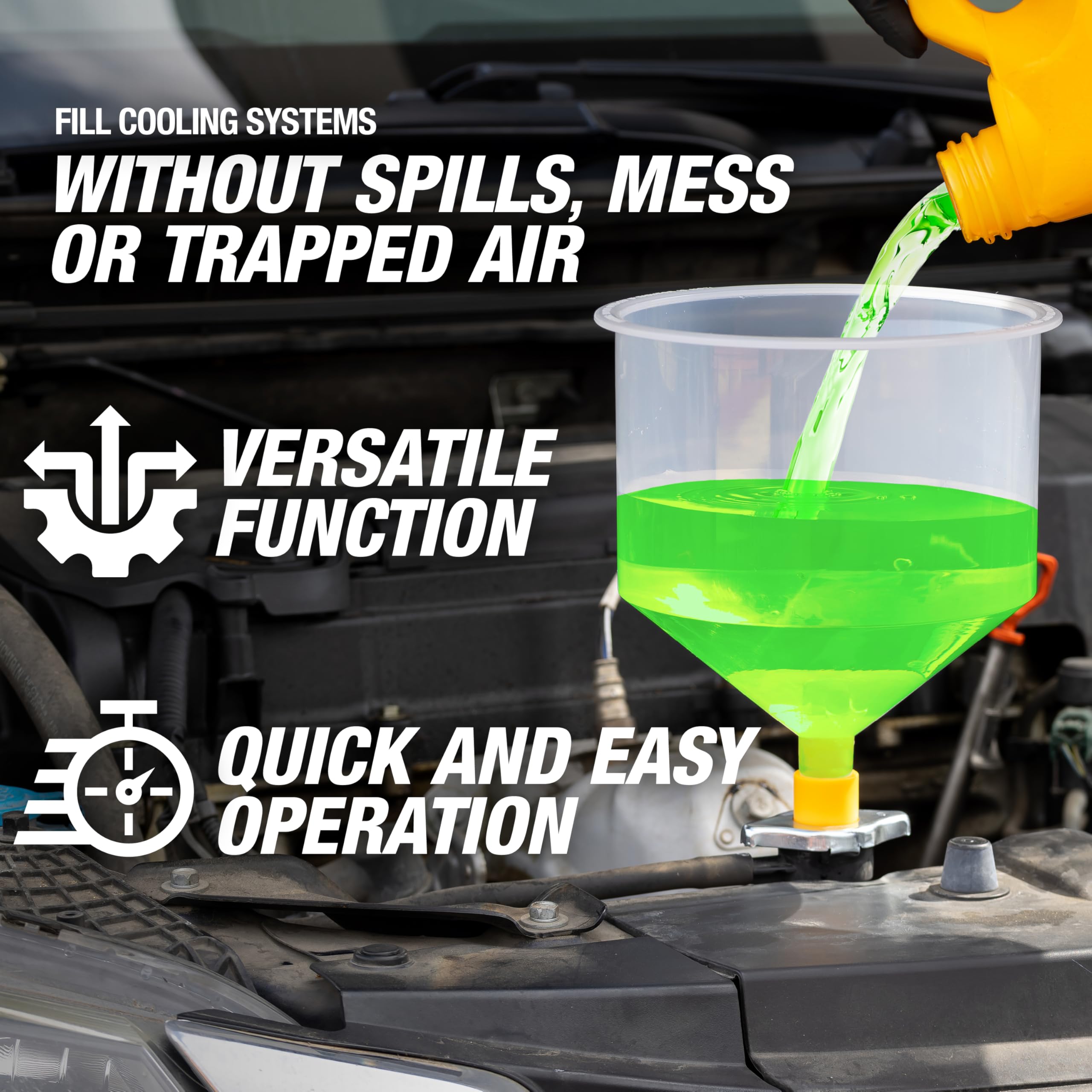 OEMTOOLS transparent spill-free funnel top view for visible flow control