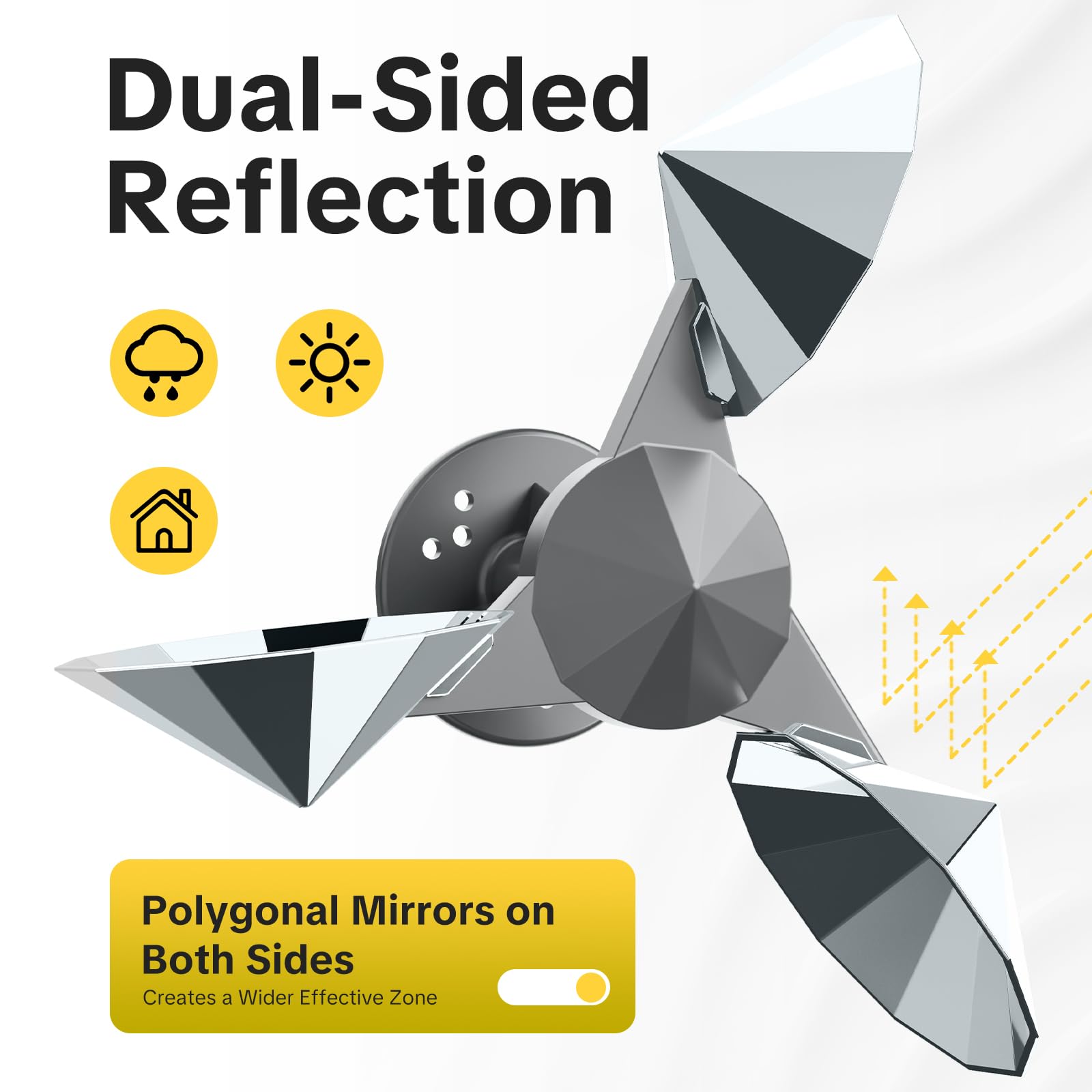 OFFO polygonal blade close-up highlighting mirrored surface and wide light reflection for deterrence