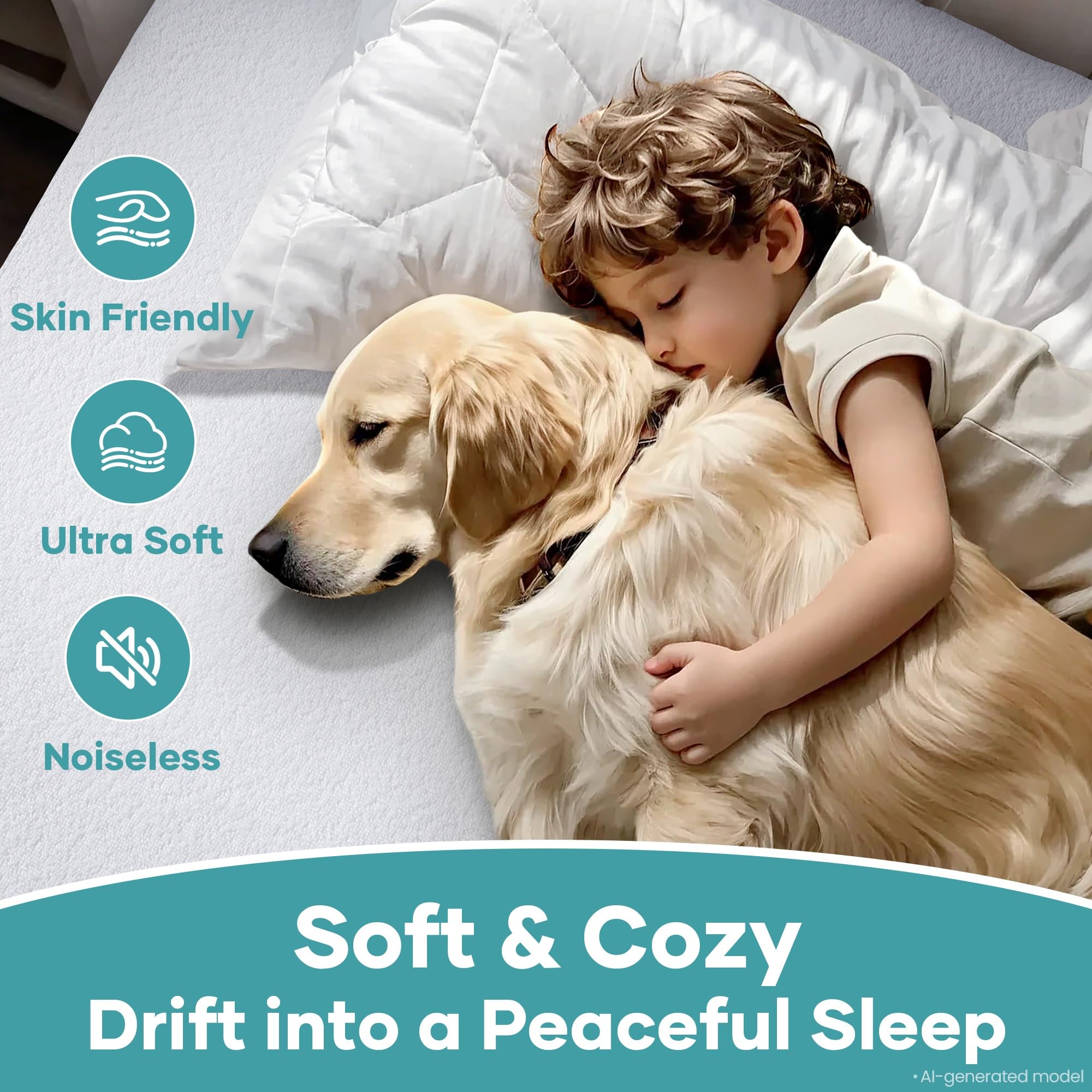 OhGeni protector colocado en cama mostrando confort y aspecto discreto en dormitorio