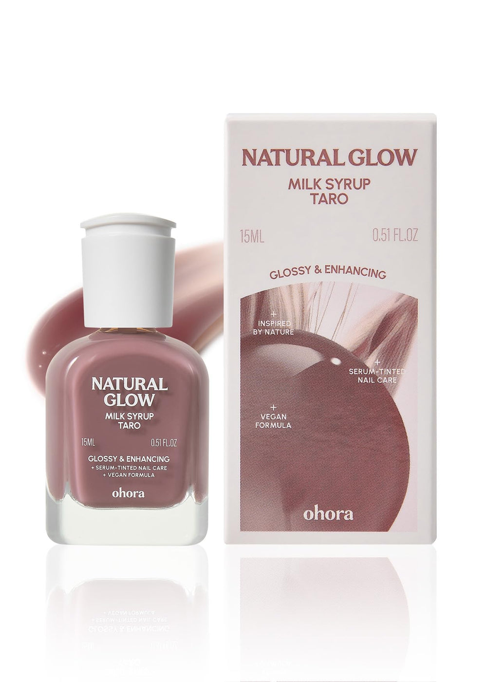 ohora frasco frontal del Natural Glow Milk Syrup mostrando el color taro y brillo