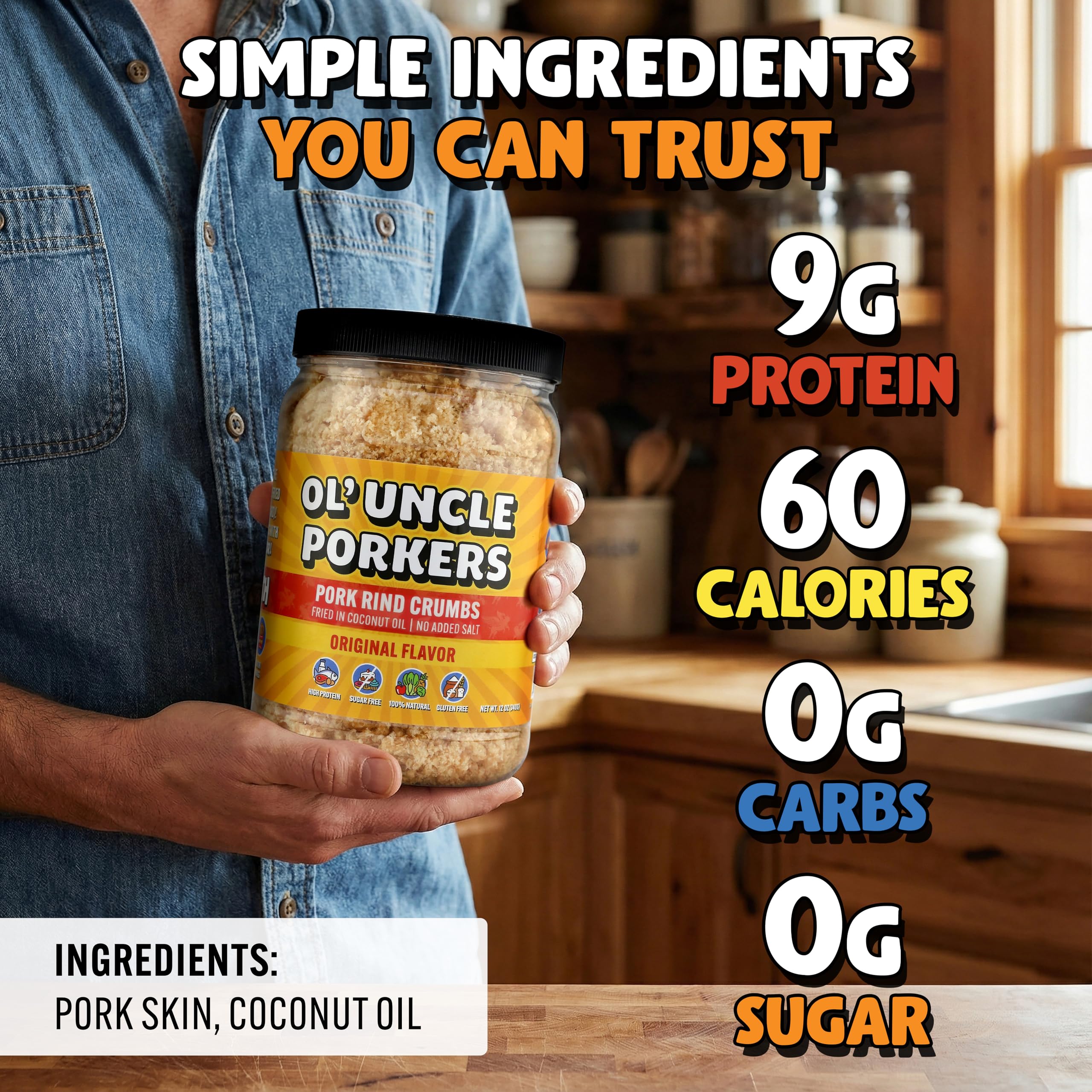 Ol' Uncle Porkers etiqueta con ingredientes simples y sin sal añadida