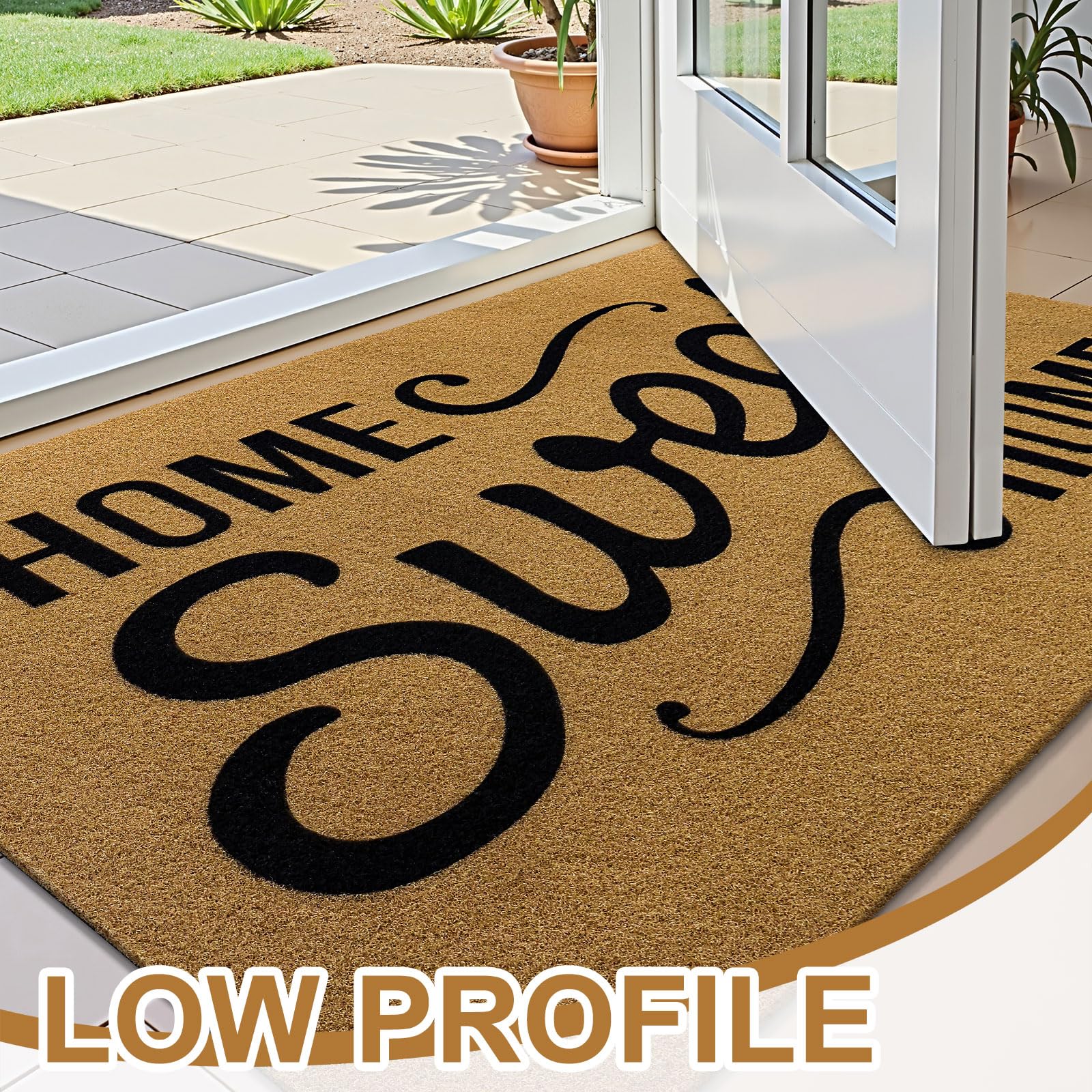 OLANLY felpudo colocado bajo puerta demostrando ajuste bajo perfil