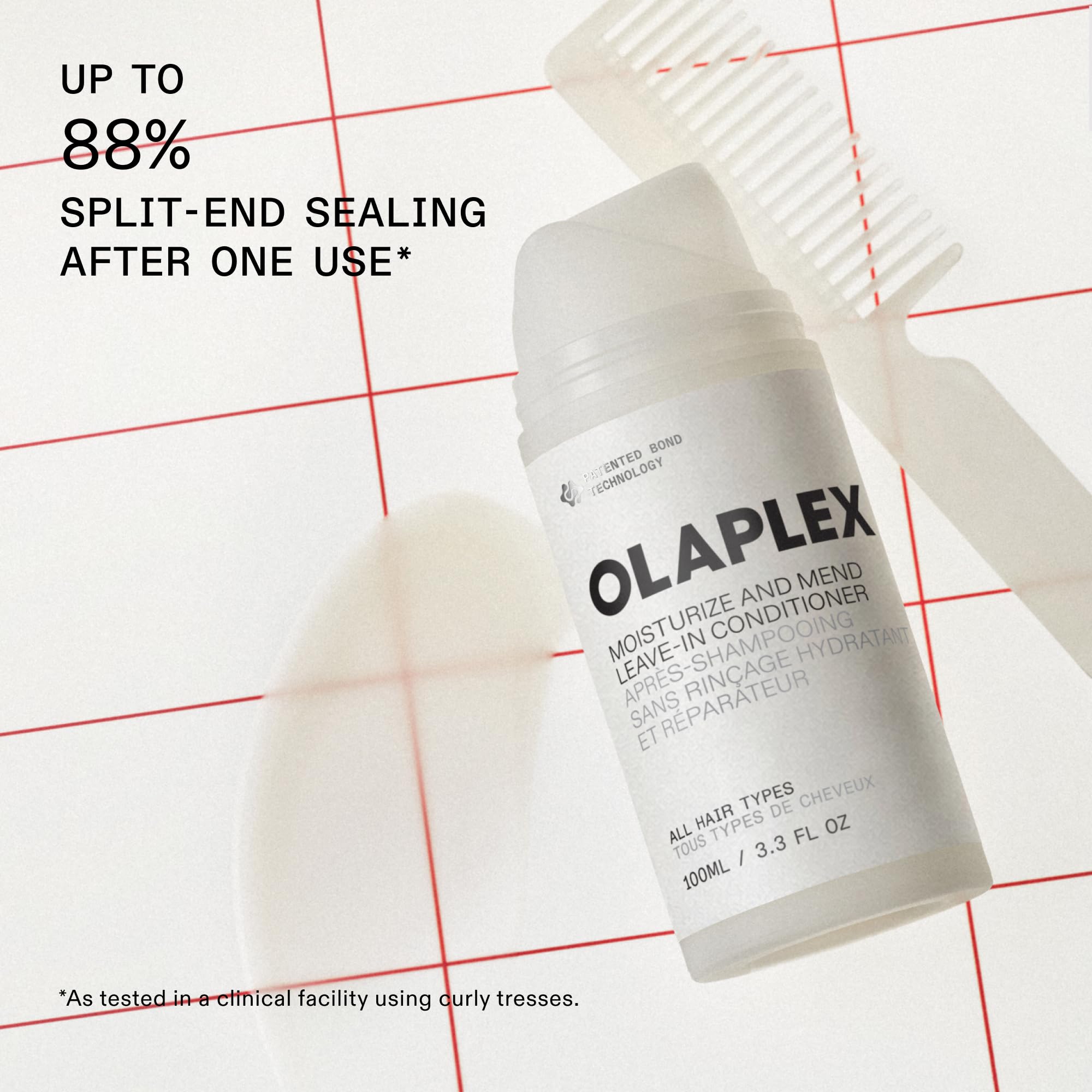 Comparación de puntas con y sin Olaplex N°.5 mostrando mejora