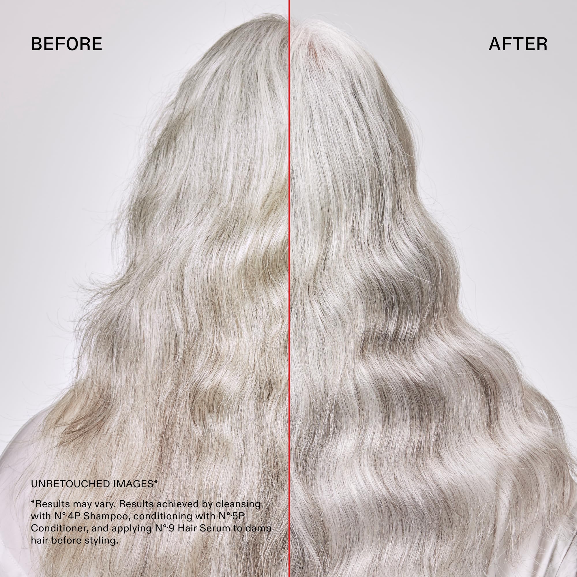 Comparación antes y después en cabello rubio tras usar Olaplex Nº.5P